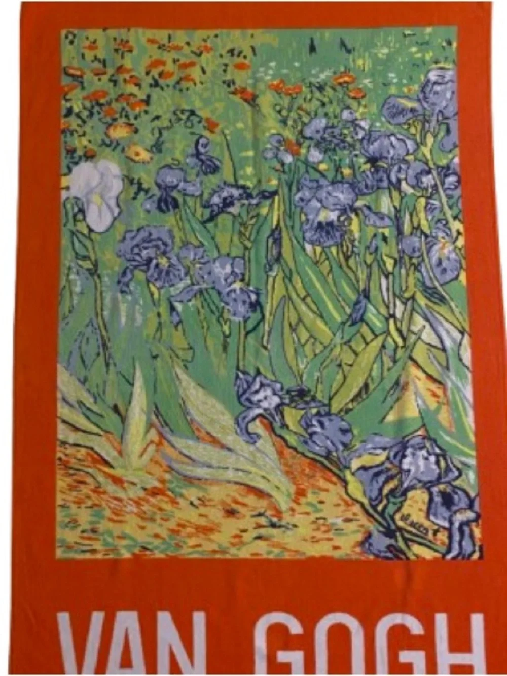 Vintage 1990 Hilasal Van Gogh Iris Design Art Beach Towel 31” x 56” Bold Orange